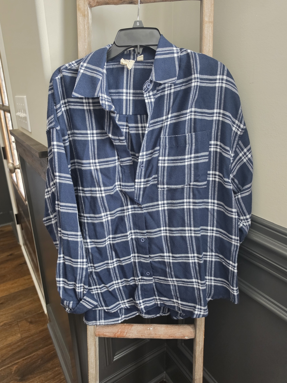 White Crow Navy Blue Plaid Button-Down Shirt Boyfriend